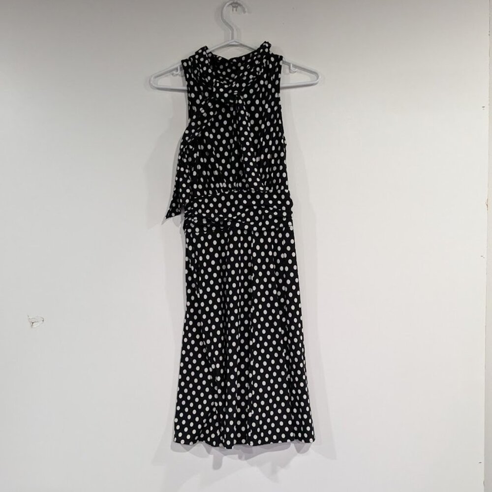 Sinequanone Polka Dotted Sleeveless Dress Neck Tie Black White Size 1 US Size XS